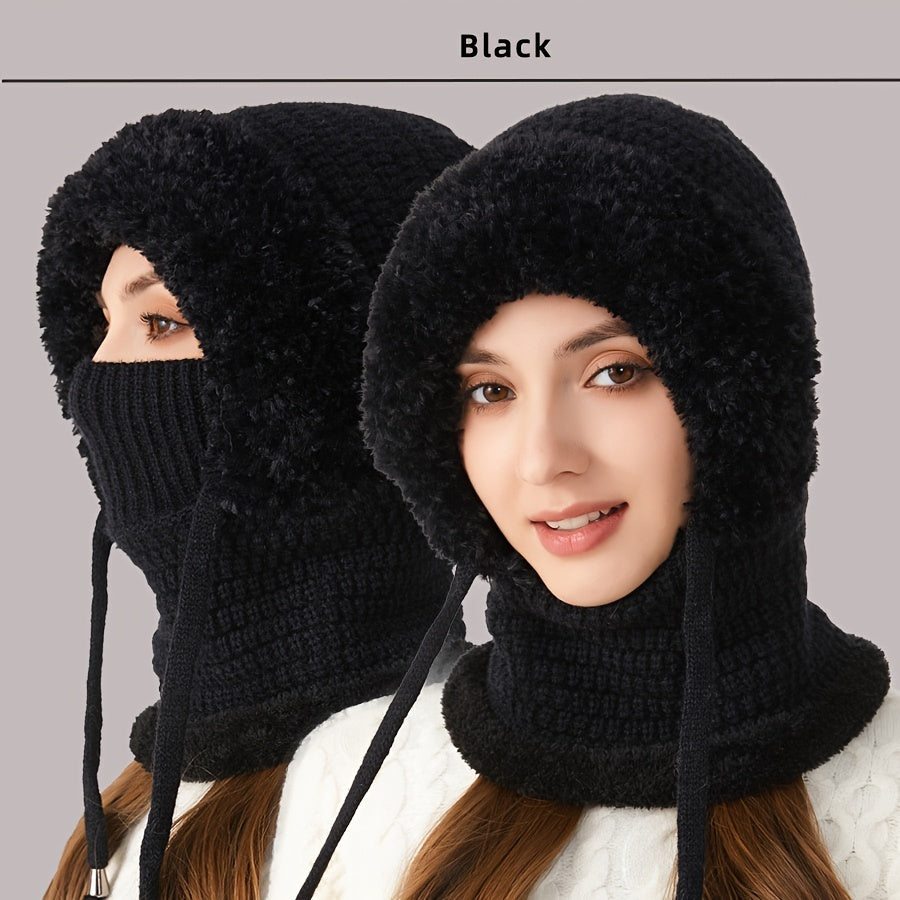 3-in-1 Cozy Fleece-Lined Winter Hat with Ear Flaps, Neck Warmer, Face Mask for Ultimate Warmth