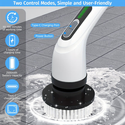 2024 Electric Spin Scrubber, Dual Adjustable Speeds Cordless Electric Scrubber For Cleaning, Adjustable & Detachable Handle Shower Scrubber With 7 Replaceable Brush Heads For Floor, Bathroom, Tub, Tile