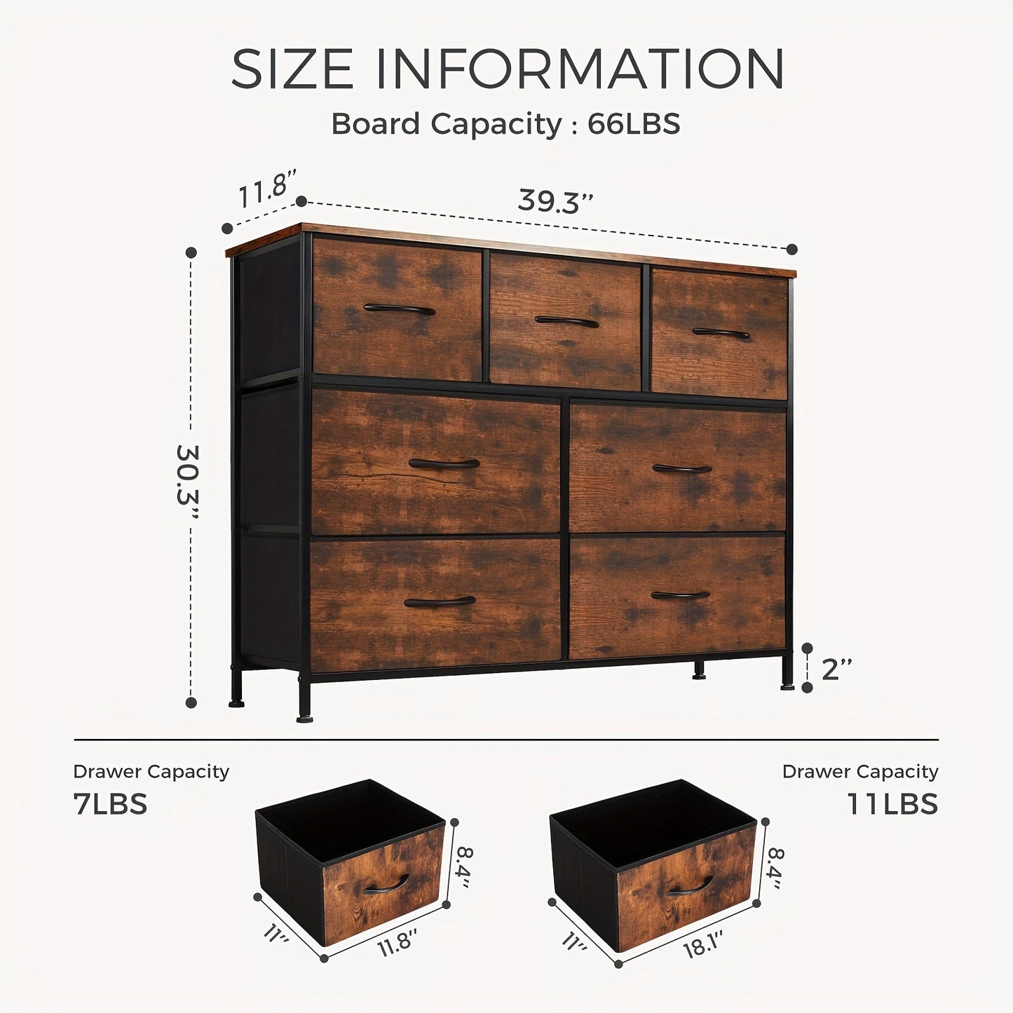 Idle Way Dresser For Bedroom, Fabric Closet Organizer With 7 Drawers, Dresser With Metal Frame And Wood Tabletop, Chest Storage Tower For Nursery, Living Room, Entryway For Lab