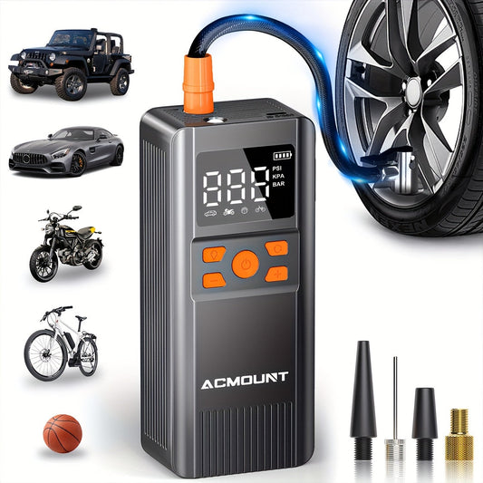 ACMOUNT Tire Inflator Portable Air Compressor, 150PSI Portable Air Pump for Car Tires, 2X Faster Inflation Cordless Tire Pump with Digital Pressure Gauge LED Light for Car, Bike, Motorcycle, Ball