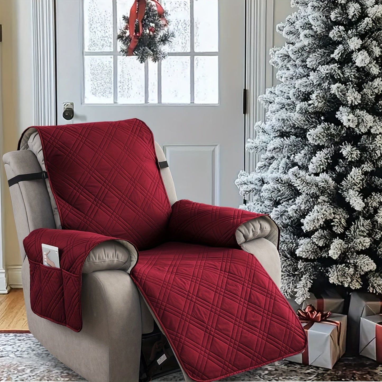 1Pc 100% Waterproof Recliner Chair Cover, Non Slip, Wear-resistant For Recliner Chair With Pocket, Washable/Winter Insulation/Furniture Protector For Pets (Christmas Decorations), Easy To Install & Easy Care For Dining Room Office House Home Decor