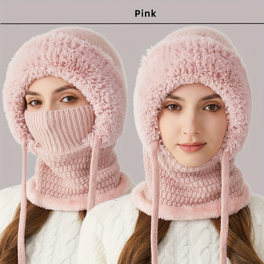 3-in-1 Cozy Fleece-Lined Winter Hat with Ear Flaps, Neck Warmer, Face Mask for Ultimate Warmth