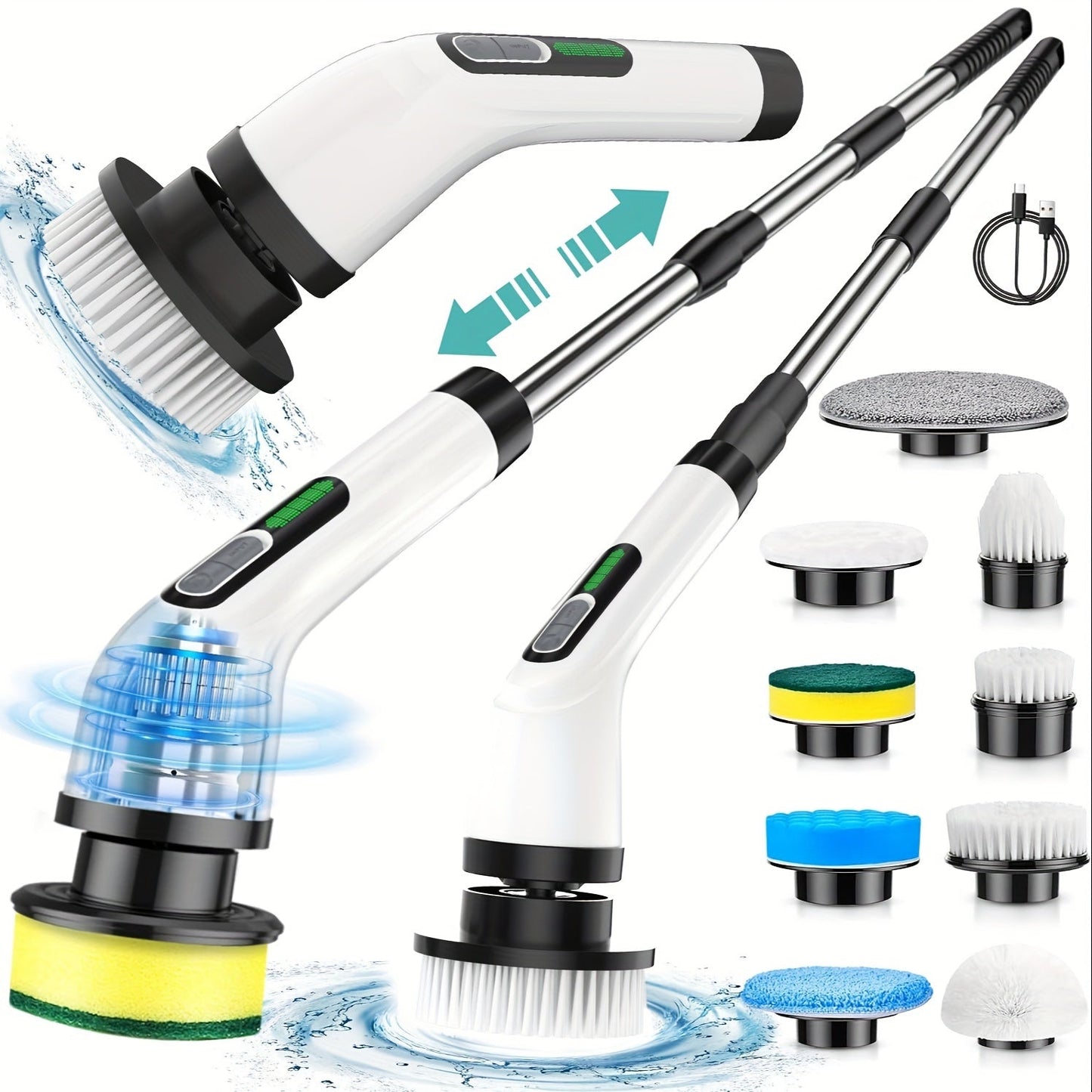 2024 Electric Spin Scrubber, Dual Adjustable Speeds Cordless Electric Scrubber For Cleaning, Adjustable & Detachable Handle Shower Scrubber With 7 Replaceable Brush Heads For Floor, Bathroom, Tub, Tile