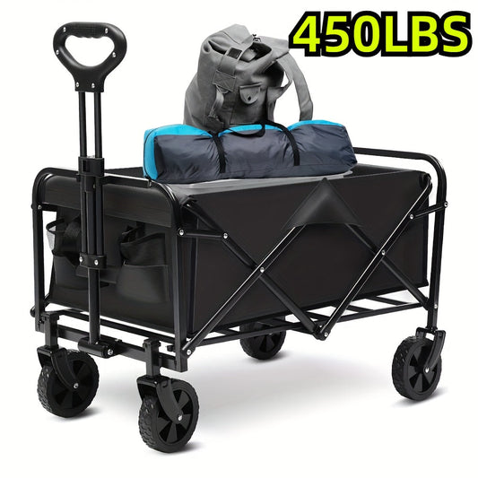 1pc 300LBS/330LBS/450LBS Folding Wagon Cart, Heavy Duty Utility Portable Foldable Outdoor Beach Garden Cart With 360°All Terrain Wheels, Side Pockets, Large Capacity Collapsible Wagon Equipment Carts For Camping, Sports, Lawn And Gardening, Shopping