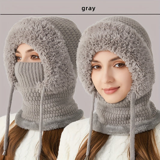 3-in-1 Cozy Fleece-Lined Winter Hat with Ear Flaps, Neck Warmer, Face Mask for Ultimate Warmth