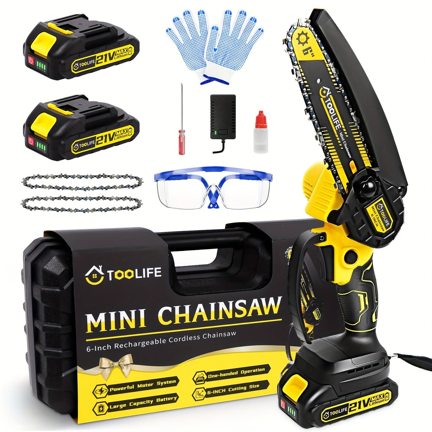 6-Inch Cordless Mini TOOLIFE Chainsaw, Lightweight And Portable Handheld Electric With Splash Guard And Safety Lock For Cutting Tree Branches And Wood In Courtyard And Garden, Ideal Gift For Men, Husband, And Dad Perfect For Halloween And Christmas!