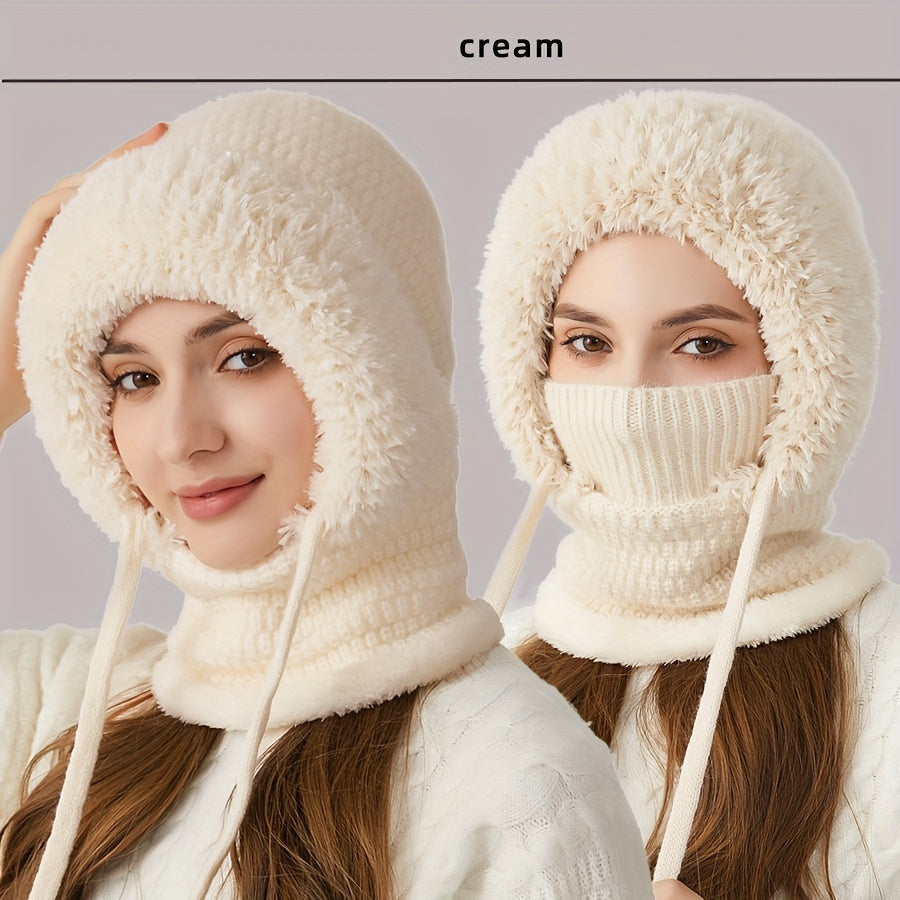 3-in-1 Cozy Fleece-Lined Winter Hat with Ear Flaps, Neck Warmer, Face Mask for Ultimate Warmth